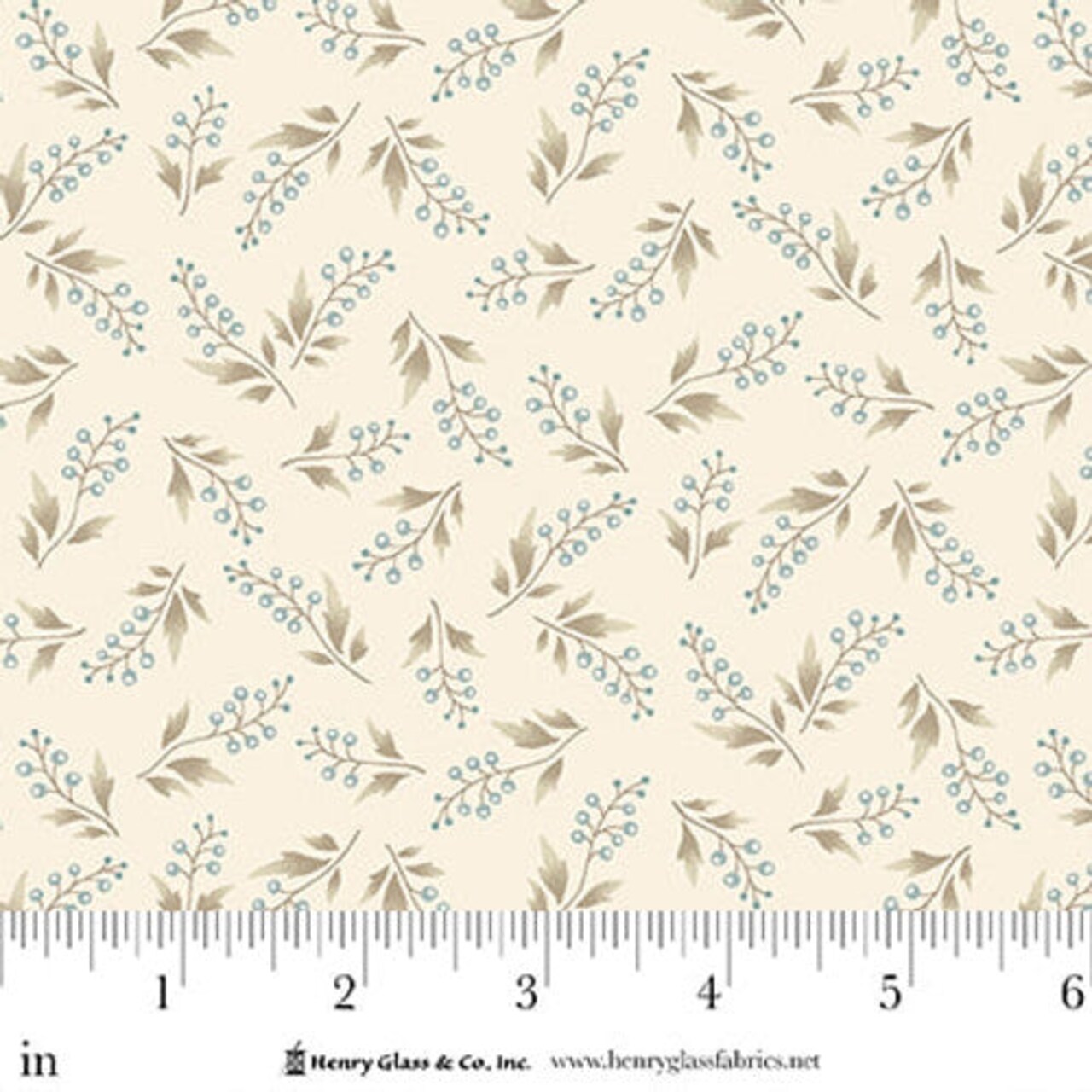 Fabric Henry Glass Cream Blue Trailing Berry Vines Simply Charming by the Quarter Yard 3502-47